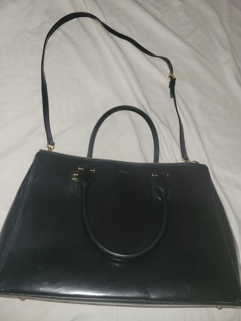 Black Leather LRL Tote Bag - Structured Everyday Handbag